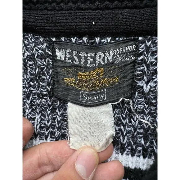 1950s Vintage Western Sears Men’s Size M Cowboy Horses Sweater Cardigan Flaws